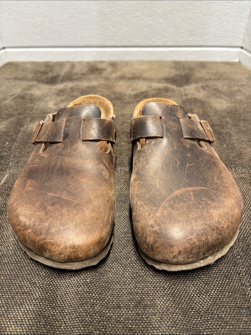 Birkenstock Brown Leather Adjustable Buckle Mules Clogs - Picture 2 of 8